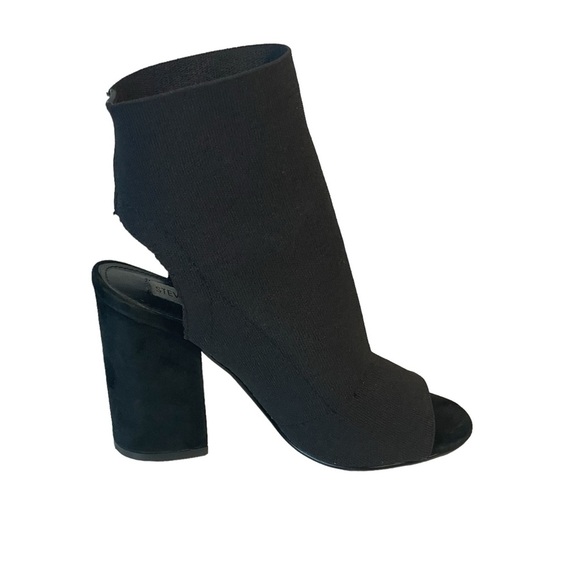 Steve Madden Black Neoprene Stretch Open Toe Ankle Bootie Block Heel Shoes Sz 6 - Picture 3 of 10